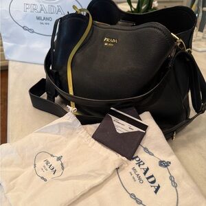 Prada Black and Gold Leather Shoulder Bag